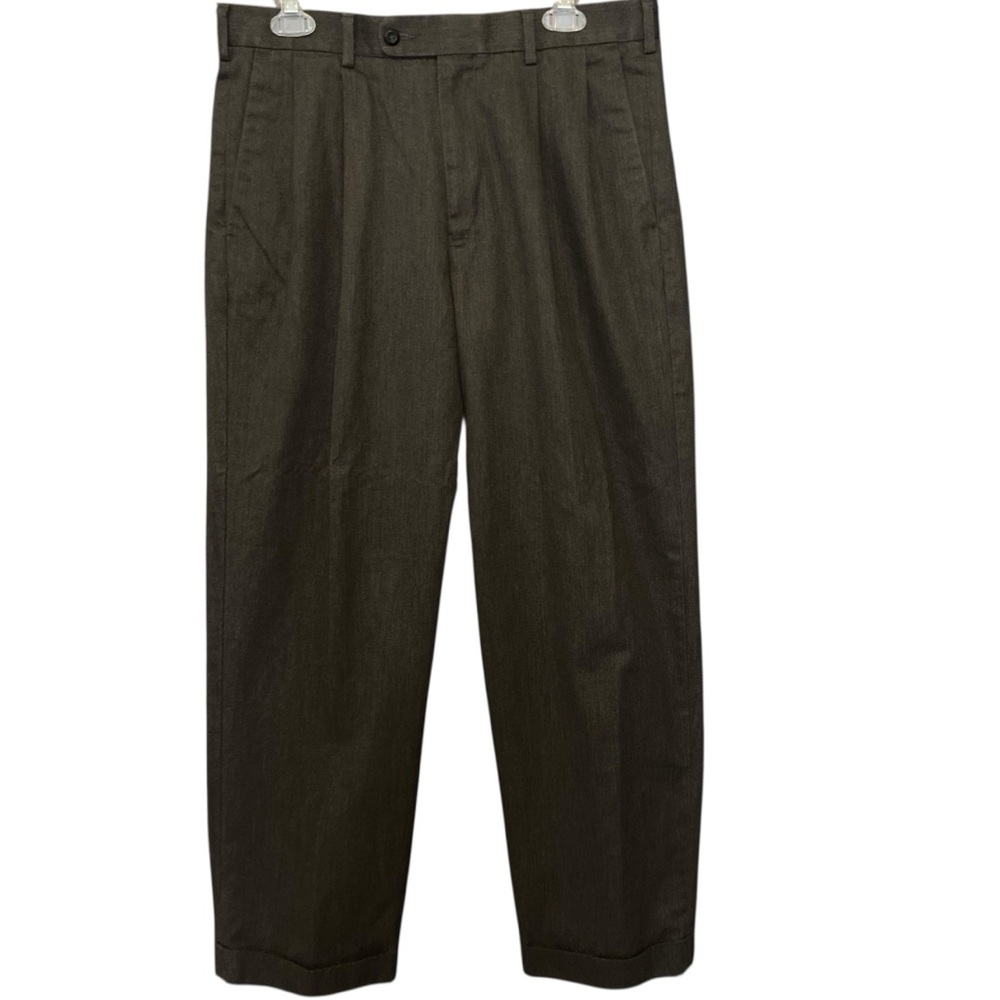 Axist Men's Charcoal Grey Flannel Double Pleat Cuffed Trousers |‎ 34 X 30